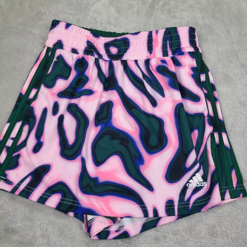 Adidas Pink and Green Patterned Shorts